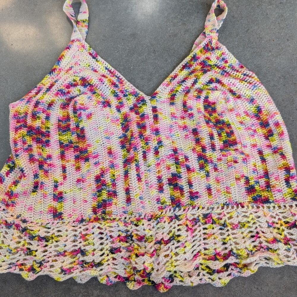 Colorful Knit Cami Tank Size XL Summer Layering Festival Rainbow Pride Boho